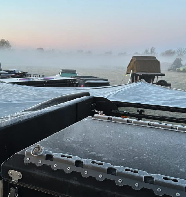 Rooftop tents in the fog